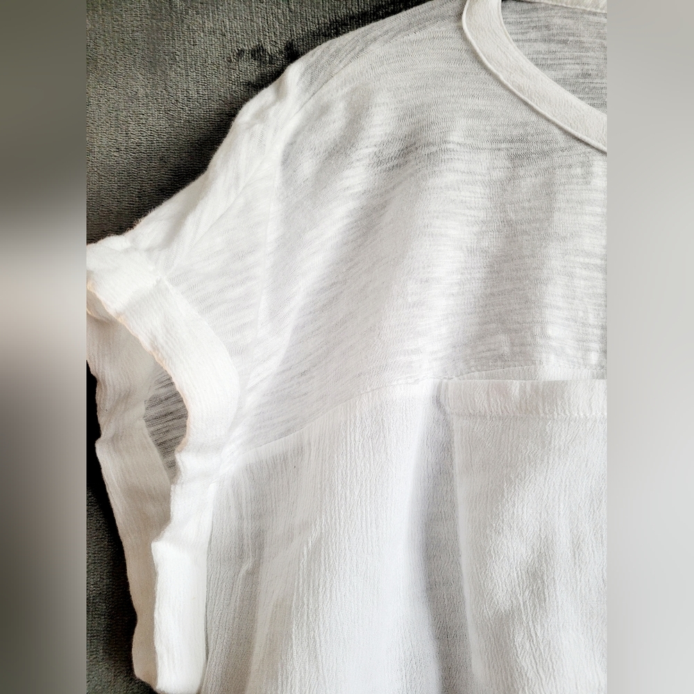 Lucky Brand Women's Stressless Blouse Cotton/Viscose White Henley Neck XL - Picture 10 of 16